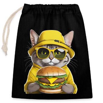 chat au chapeau jaune - Sac cadeau en coton avec cordon (25 x 30 cm) - noir - Devant