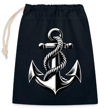 Anker Schiff Kapitän | Glaube Liebe Hoffnung - Verschließbarer Geschenkbeutel aus Baumwolle (25x30cm) - Navy - Vorne