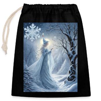 Die zweitjüngste Tochter des Winters heißt Crystal - Verschließbarer Geschenkbeutel aus Baumwolle (25x30cm) - Schwarz - Vorne