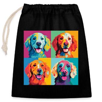 Pop Art Pup Parade : T-shirt grille de chien coloré - Sac cadeau en coton avec cordon (25 x 30 cm) - noir - Devant