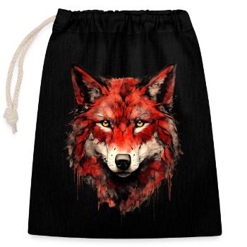 Roter Wolfskopf - Verschließbarer Geschenkbeutel aus Baumwolle (25x30cm) - Schwarz - Vorne