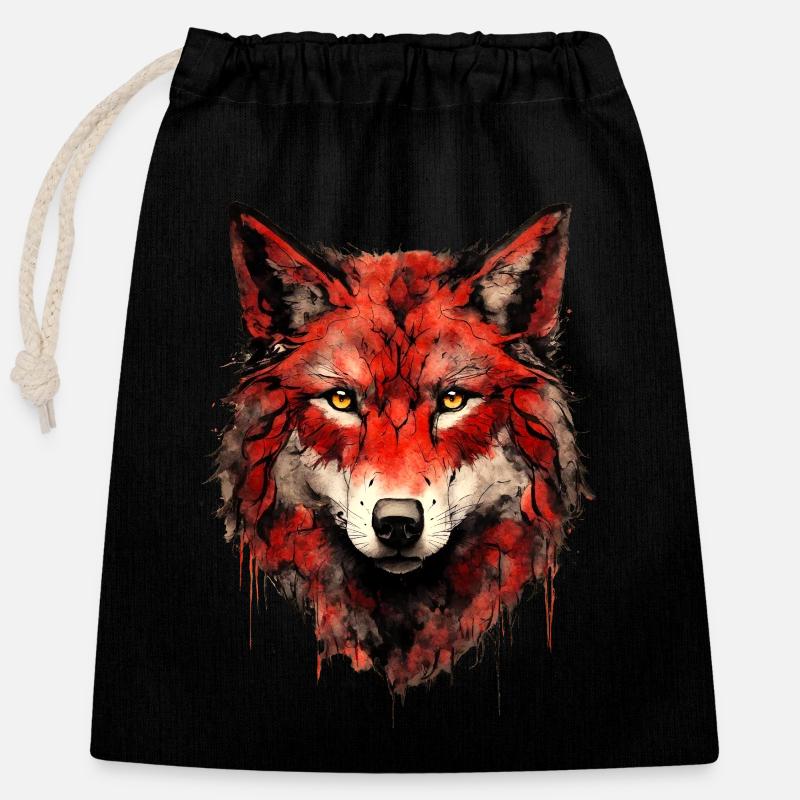 Red Wolf Head - Closable cotton gift bag (25x30cm) - black