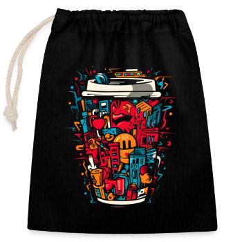Urbane Kaffeeszene Pop-Art-Design - Verschließbarer Geschenkbeutel aus Baumwolle (25x30cm) - Schwarz - Vorne