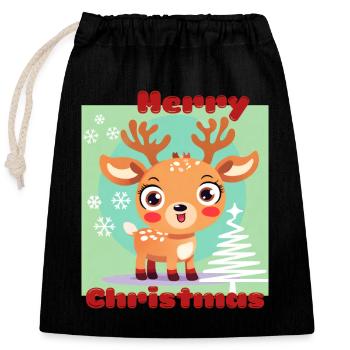 Joyeux Noël - cerf porte-bonheur mignon - Noël de neige - Sac cadeau en coton avec cordon (25 x 30 cm) - noir - Devant
