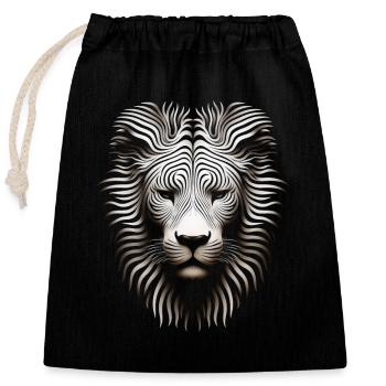 Imposante oeuvre de toile Op Art Lion - Sac cadeau en coton avec cordon (25 x 30 cm) - noir - Devant