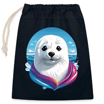 Harp Seal - Closable cotton gift bag (25x30cm) - navy - Front