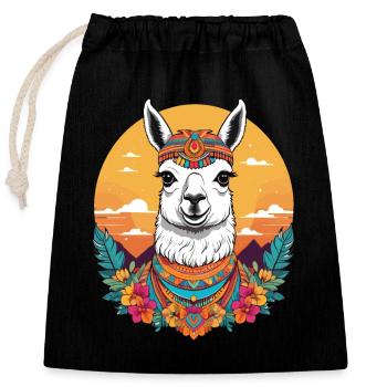 Llama - Closable cotton gift bag (25x30cm) - black - Front