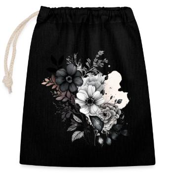 Black & White Flower - Closable cotton gift bag (25x30cm) - black - Front