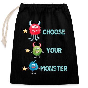 Wähle dein Monster - Verschließbarer Geschenkbeutel aus Baumwolle (25x30cm) - Schwarz - Vorne