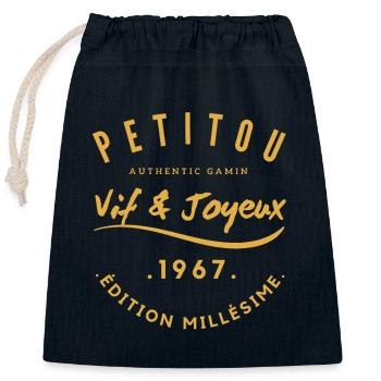 "Petitou 1967" - Closable cotton gift bag (25x30cm) - navy - Front
