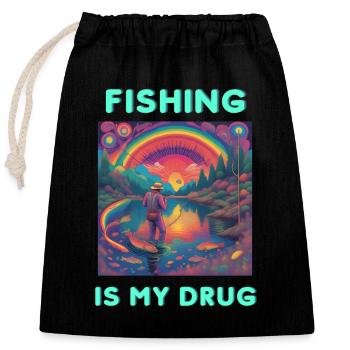 Fishing is my Drug - Verschließbarer Geschenkbeutel aus Baumwolle (25x30cm) - Schwarz - Vorne