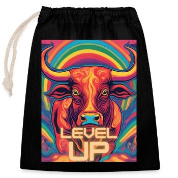 Bull Level Up - Closable cotton gift bag (25x30cm) - black - Front