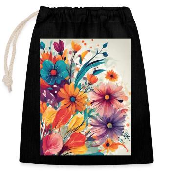 Blumen - Verschließbarer Geschenkbeutel aus Baumwolle (25x30cm) - Schwarz - Vorne