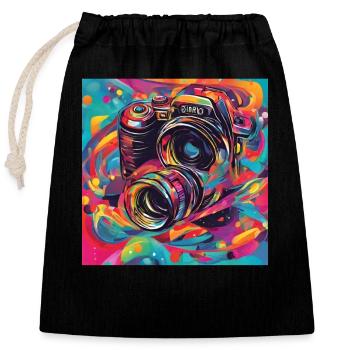 Appareil photo coloré - Sac cadeau en coton avec cordon (25 x 30 cm) - noir - Devant