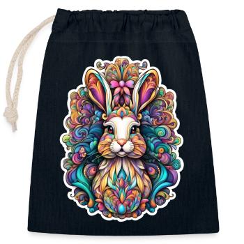 Kunstvoller Osterhase 3 - Verschließbarer Geschenkbeutel aus Baumwolle (25x30cm) - Navy - Vorne