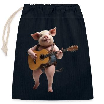 Pig Gitarre - Verschließbarer Geschenkbeutel aus Baumwolle (25x30cm) - Navy - Vorne