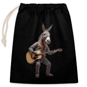 Grey donkey guitar - Closable cotton gift bag (25x30cm) - black - Front
