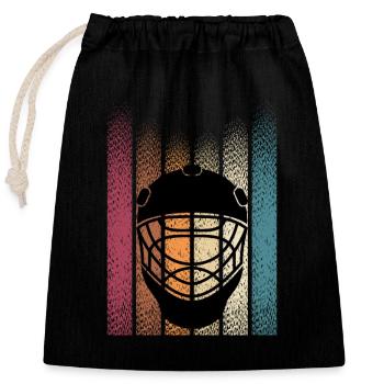 Retro Eishockey - Verschließbarer Geschenkbeutel aus Baumwolle (25x30cm) - Schwarz - Vorne