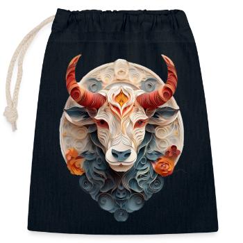 Signe du zodiaque Taureau - Sac cadeau en coton avec cordon (25 x 30 cm) - bleu marine - Devant