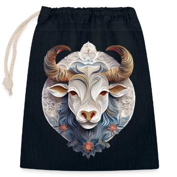 Signe du zodiaque Taureau - Sac cadeau en coton avec cordon (25 x 30 cm) - bleu marine - Devant