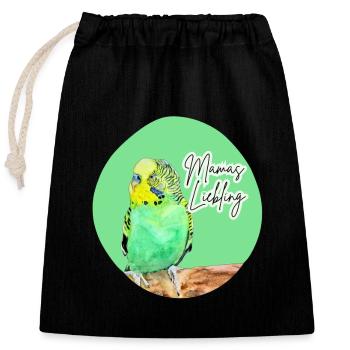 Geschenke für Wellensittichfreunde Mamas Liebling - Verschließbarer Geschenkbeutel aus Baumwolle (25x30cm) - Schwarz - Vorne
