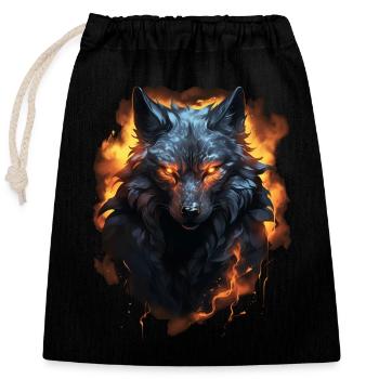 Wolf of Fire - Verschließbarer Geschenkbeutel aus Baumwolle (25x30cm) - Schwarz - Vorne