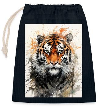 Tiger in Aquarell - Verschließbarer Geschenkbeutel aus Baumwolle (25x30cm) - Navy - Vorne