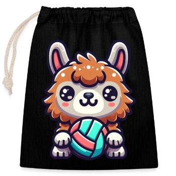 Niedliches Lama Mit Volleyball Illustration - Verschließbarer Geschenkbeutel aus Baumwolle (25x30cm) - Schwarz - Vorne