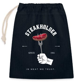 Steakholder – Born to BBQ since 1981 - Closable cotton gift bag (25x30cm) - navy - Front