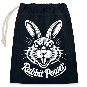 Energetic rabbit design - Closable cotton gift bag (25x30cm) - navy - Front