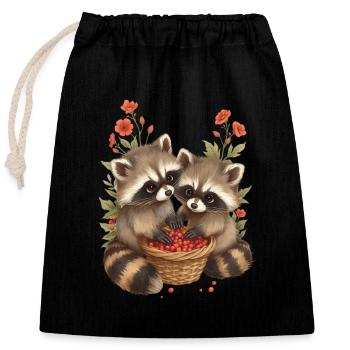 Adorable Raccoons and Berries - Closable cotton gift bag (25x30cm) - black - Front