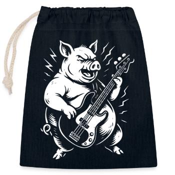 Groovy Pig Bass Jam - Closable cotton gift bag (25x30cm) - navy - Front