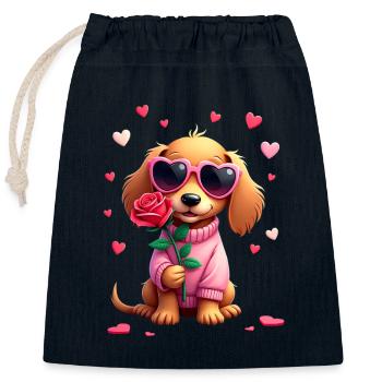 Dackel Dachshund Tekel - Verschließbarer Geschenkbeutel aus Baumwolle (25x30cm) - Navy - Vorne