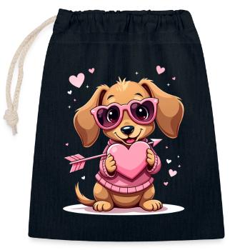 Dackel Dachshund Tekel - Verschließbarer Geschenkbeutel aus Baumwolle (25x30cm) - Navy - Vorne