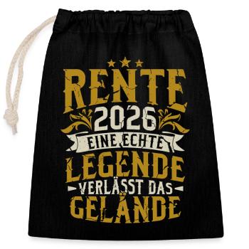 Rente 2026 Renter Ruhestand Geschenk - Verschließbarer Geschenkbeutel aus Baumwolle (25x30cm) - Schwarz - Vorne