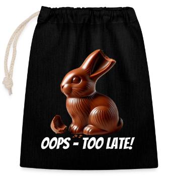 Oups, c’est trop tard ! Lapin de Pâques en chocolat cassé - Sac cadeau en coton avec cordon (25 x 30 cm) - noir - Devant