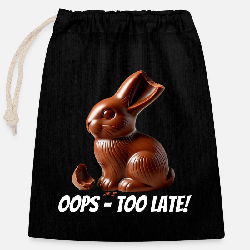 Oops – zu spät! Zerbrochener Schoko-Osterhase - Verschließbarer Geschenkbeutel aus Baumwolle (25x30cm) - Schwarz