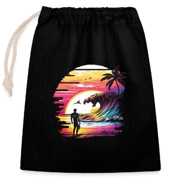 Surfer Surferin Sonnenuntergang Wellenreiten - Verschließbarer Geschenkbeutel aus Baumwolle (25x30cm) - Schwarz - Vorne