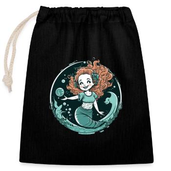 Mermaid with red hair - Closable cotton gift bag (25x30cm) - black - Front