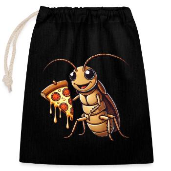 Mignon cafard de dessin animé avec pizza au salami - Sac cadeau en coton avec cordon (25 x 30 cm) - noir - Devant
