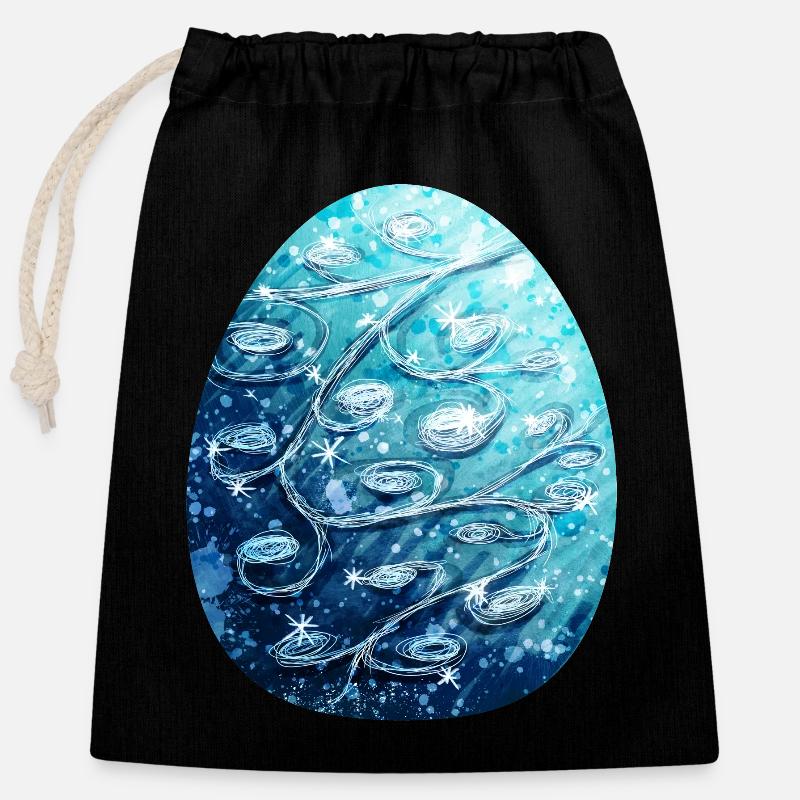 Drachenei Blau - Verschließbarer Geschenkbeutel aus Baumwolle (25x30cm) - Schwarz