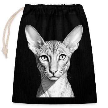 Funny oriental shorthair cat - Closable cotton gift bag (25x30cm) - black - Front
