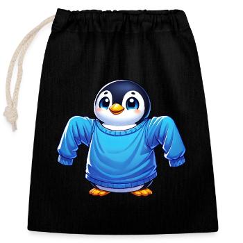 Cute Cartoon Penguin Plus Size Clothing - Closable cotton gift bag (25x30cm) - black - Front