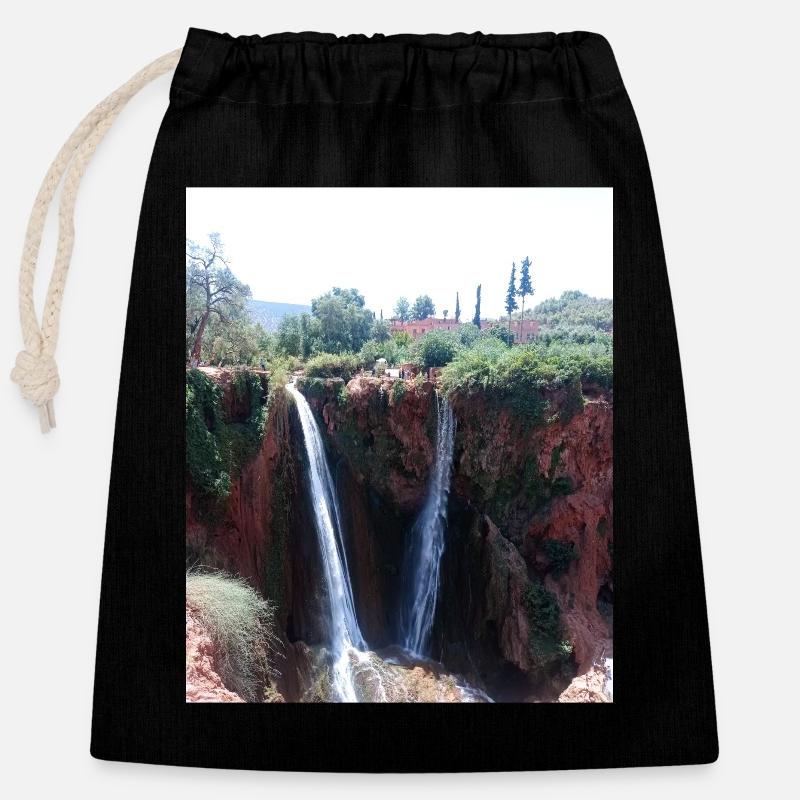 Ouzoud Brunnen 2 - Verschließbarer Geschenkbeutel aus Baumwolle (25x30cm) - Schwarz