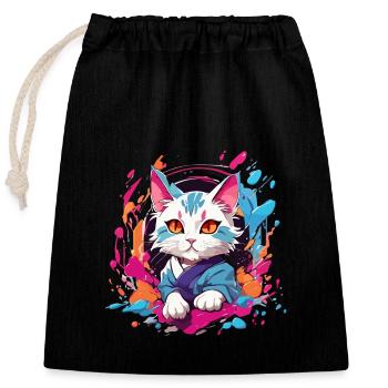 colorful cat - Closable cotton gift bag (25x30cm) - black - Front