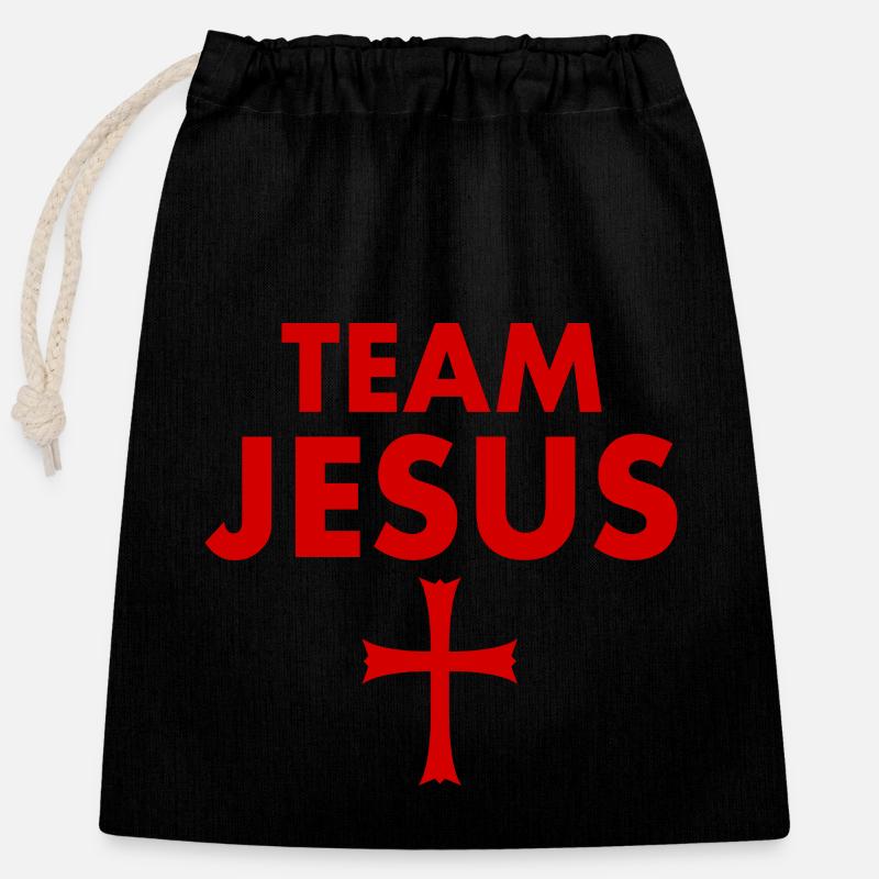 Croix de Jésus de l’équipe - Sac cadeau en coton avec cordon (25 x 30 cm) - noir