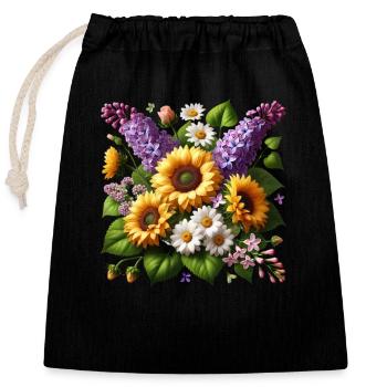 Tournesol, lilas, marguerites, fleur, floral - Sac cadeau en coton avec cordon (25 x 30 cm) - noir - Devant