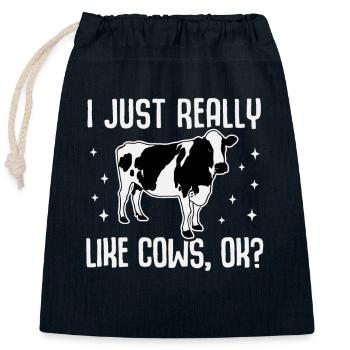 I Just Really Like Cows, OK? Funny Cow Beef Farmer - Closable cotton gift bag (25x30cm) - navy - Front