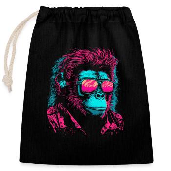 Monkey DJ Sunglasses Headphones Chimpanzee Colorful - Closable cotton gift bag (25x30cm) - black - Front