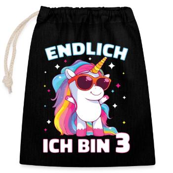 Geburtstagsgeschenk 3 Jahre Geburtstagskind - Verschließbarer Geschenkbeutel aus Baumwolle (25x30cm) - Schwarz - Vorne